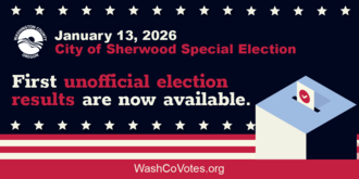 City of Sherwood's January 13, 2026, Special Election first unofficial election results are now available.