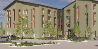 An architectural rendering of the future Aloha 209 affordable housing community