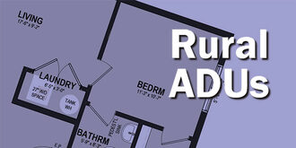 A portion of an ADU floor plan with the words "Rural ADUs"
