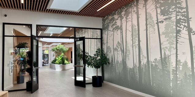 Lobby area with nature wallpaper