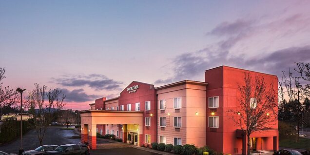 Former DoubeTree hotel exterior