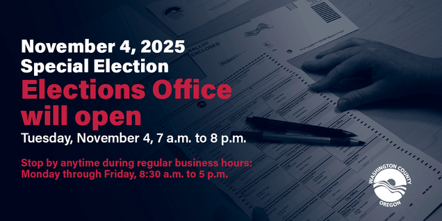 Washington County’s Elections Office will open be open today, November 4, from 7 a.m. to 8 p.m. 