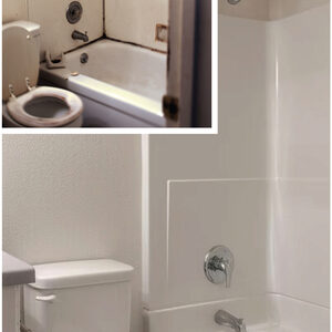 An Aloha Park bathroom before and after view of one of the AHP Phase I renovations