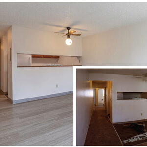 Aloha Park living room before and after view from the AHP Phase I renovations