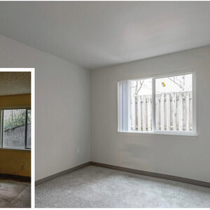 Bonita Villa bedroom before and after view from the AHP Phase I renovations