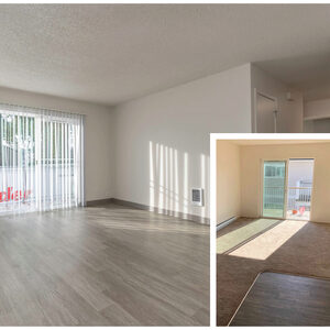 Parkside living room before and after view from the AHP Phase I renovations