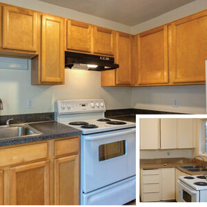Villager kitchen before and after view from the AHP Phase I renovations