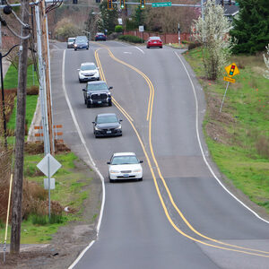 Kaiser Road narrows to two vehicle lanes with no shoulders, bike lanes or sidewalks