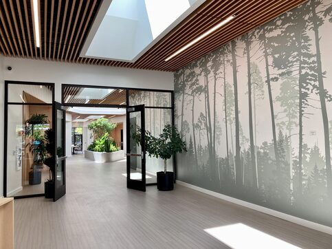 Lobby area with nature wallpaper