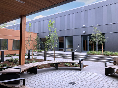 Courtyard with benches and trees