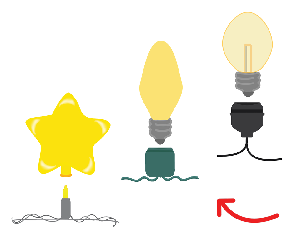 An illustration of the kind of bulbs that can be removed and put into garbage or saved as replacement bulbs.