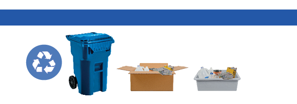 Recycling roll cart, carboard box and reusable container