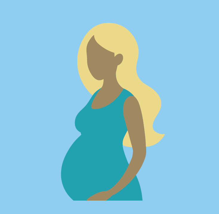 Cartoon depiction of a woman holding her stomach
