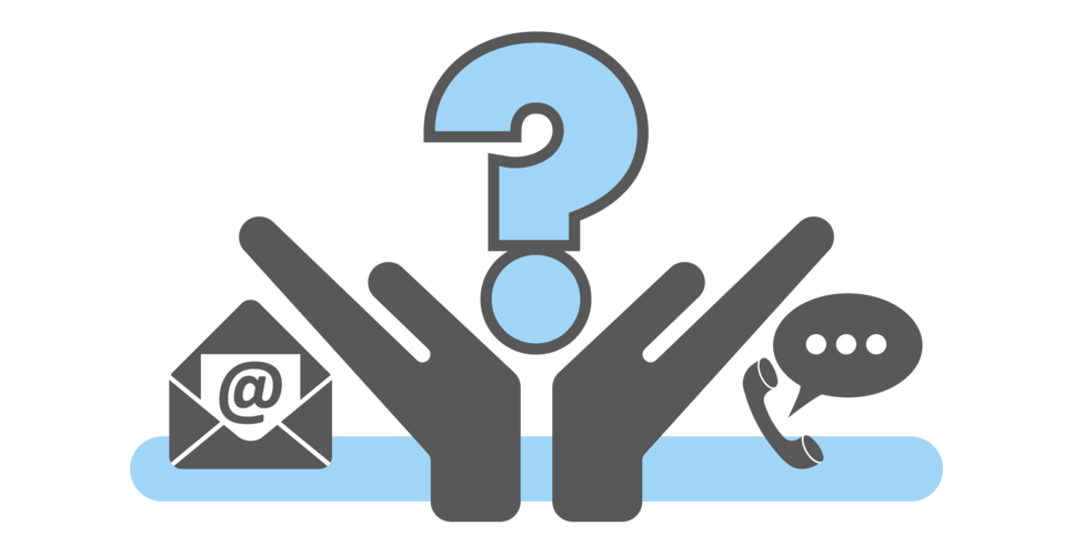 PSW helping hands holding question mark with email and phone icons