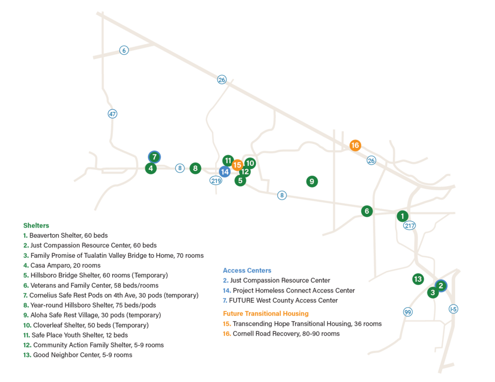 Homeless Services shelter, access center, and transitional housing map
