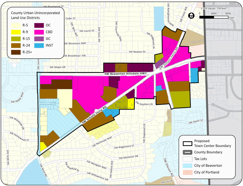 Map of Raleigh Hills Town Center as defined in Ordinance No. 908.