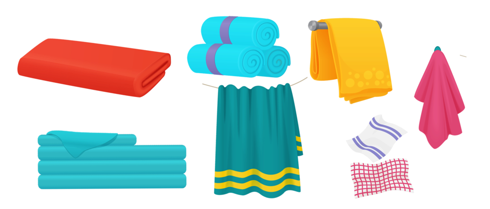 bed sheets, towels, wash rags