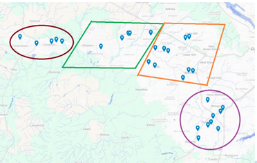A map of the different zones in Washington County