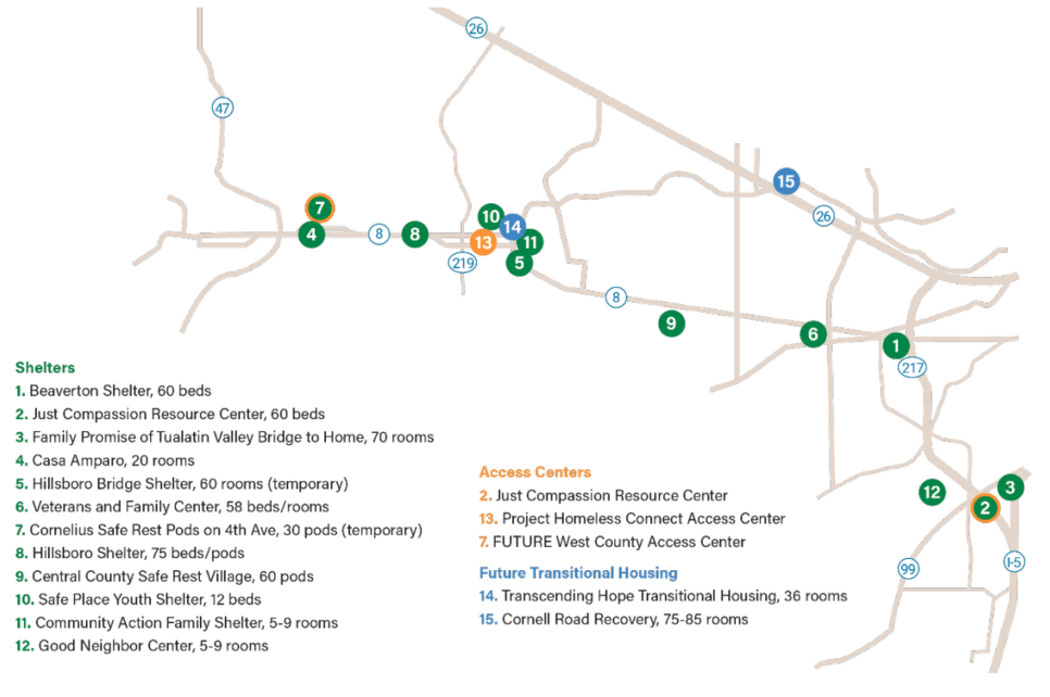 A map of Washington County's shelters