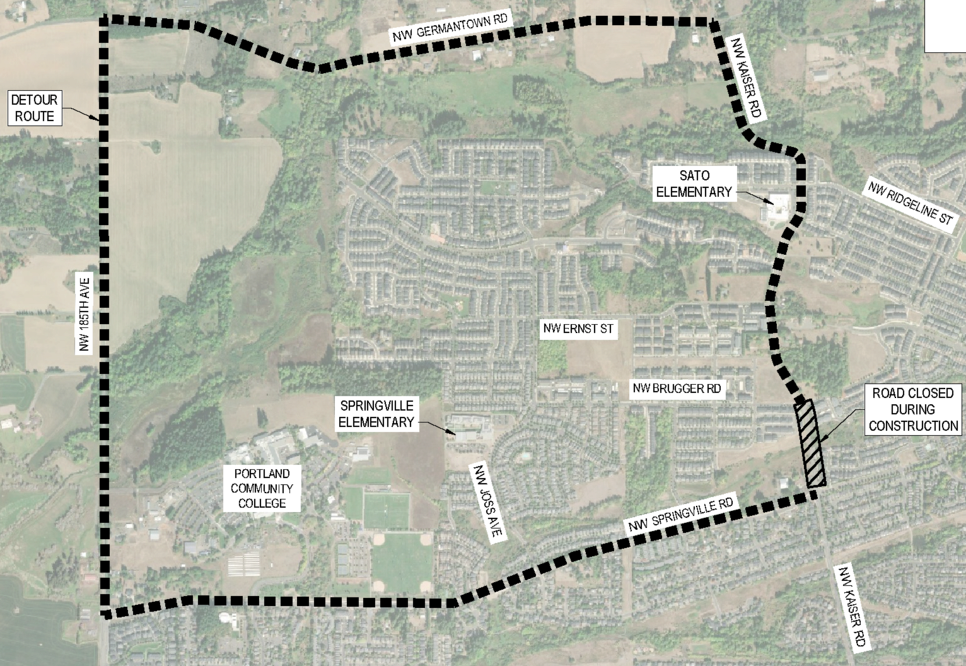 Kaiser Road will be closed summer 2026, drivers should use Germantown Road, 185th Avenue and Springville Road