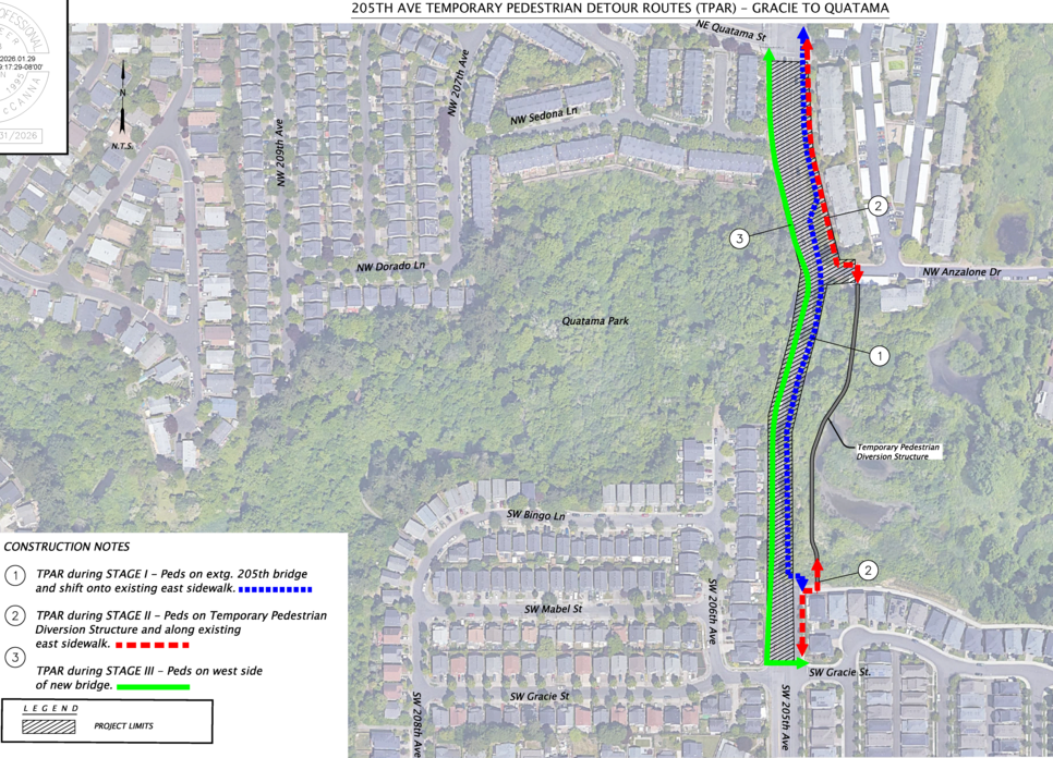 205th Avenue revised pedestrian detour map