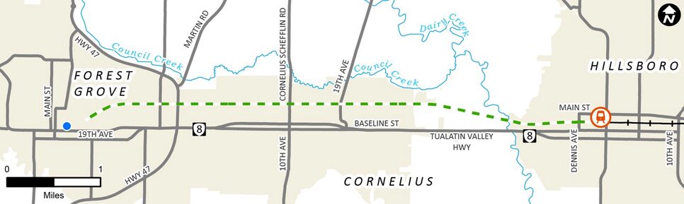 map of council creek regional trail from Hillsboro to Banks
