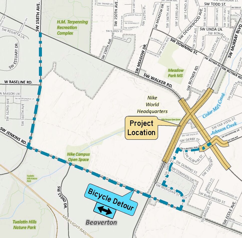 Walker Road at Murray Boulevard bicycle detour map