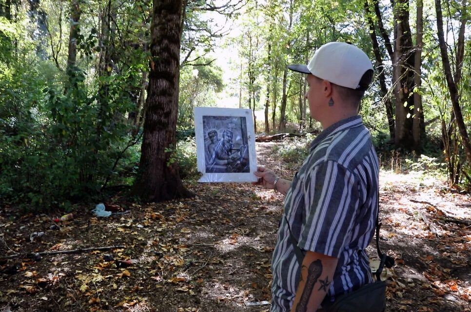 Amanda recognizes the artist, Kevin, as someone who used to regularly visit the Access Center.
