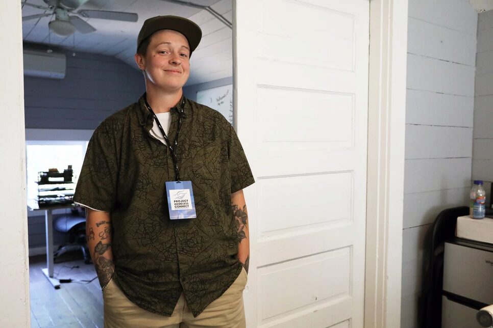 Amanda, Outreach Manager for Project Homeless Connect, in the office of the Access Center in Downtown Hillsboro.