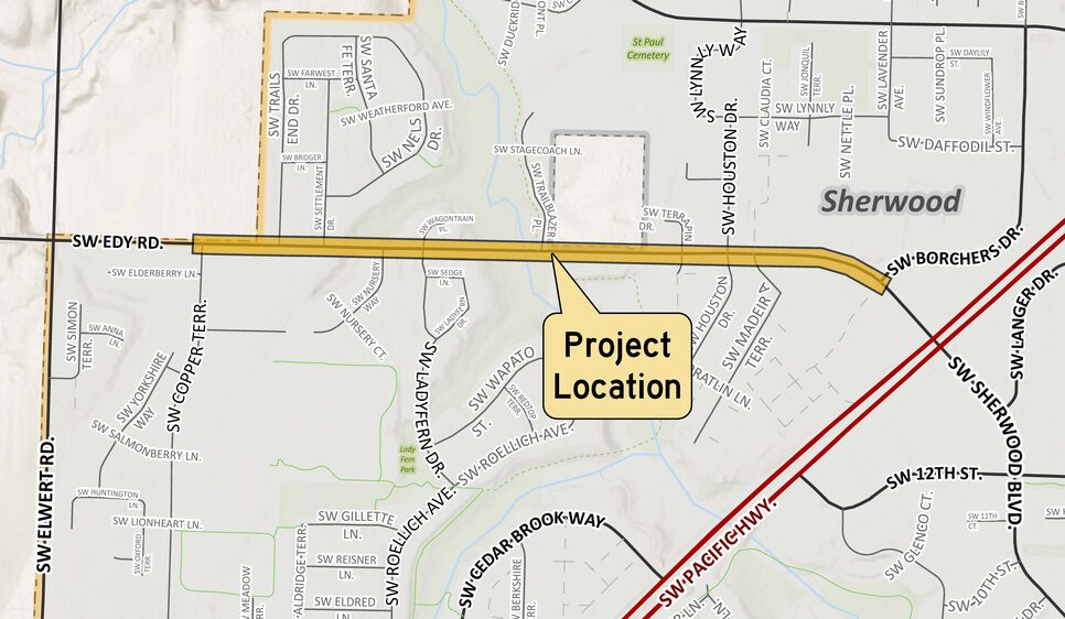 A local map showing the location of proposed improvements on Edy Road between Borchers Drive and Copper Terrace